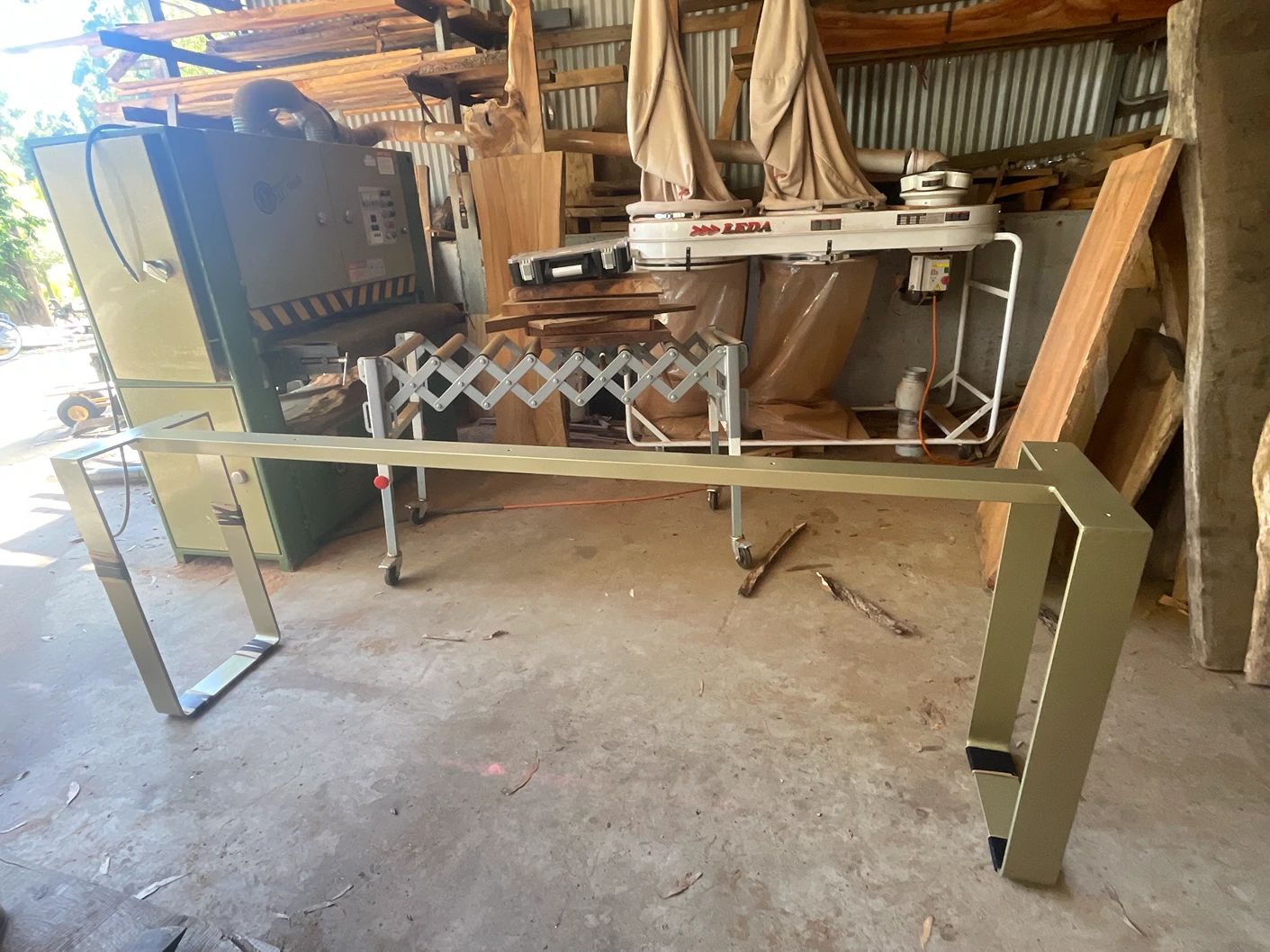 Salvaged timber table on a custom steel frame